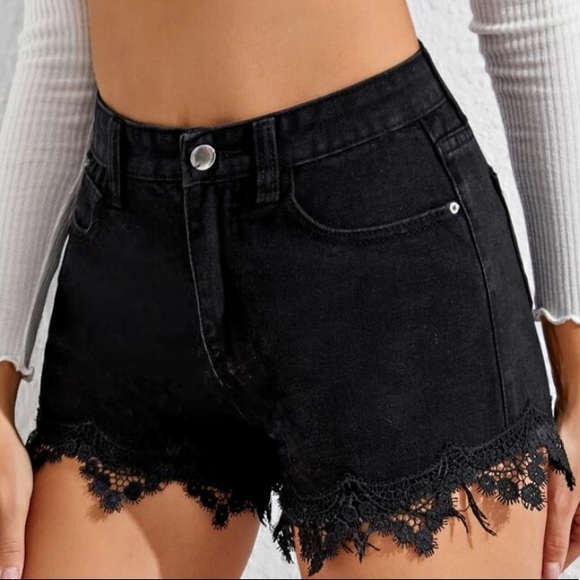 SHEIN Pants - Black denim shorts with lace